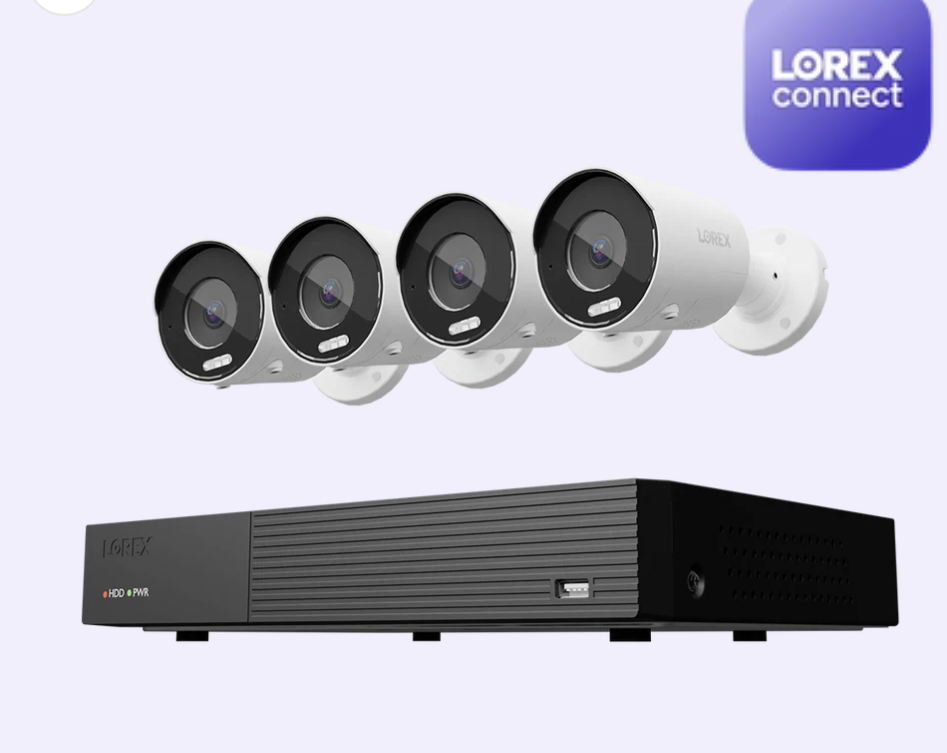Lorex Connect 4K 8 Camera Capable 1TB Wired NVR System with 4K IP Bullet Security Cameras