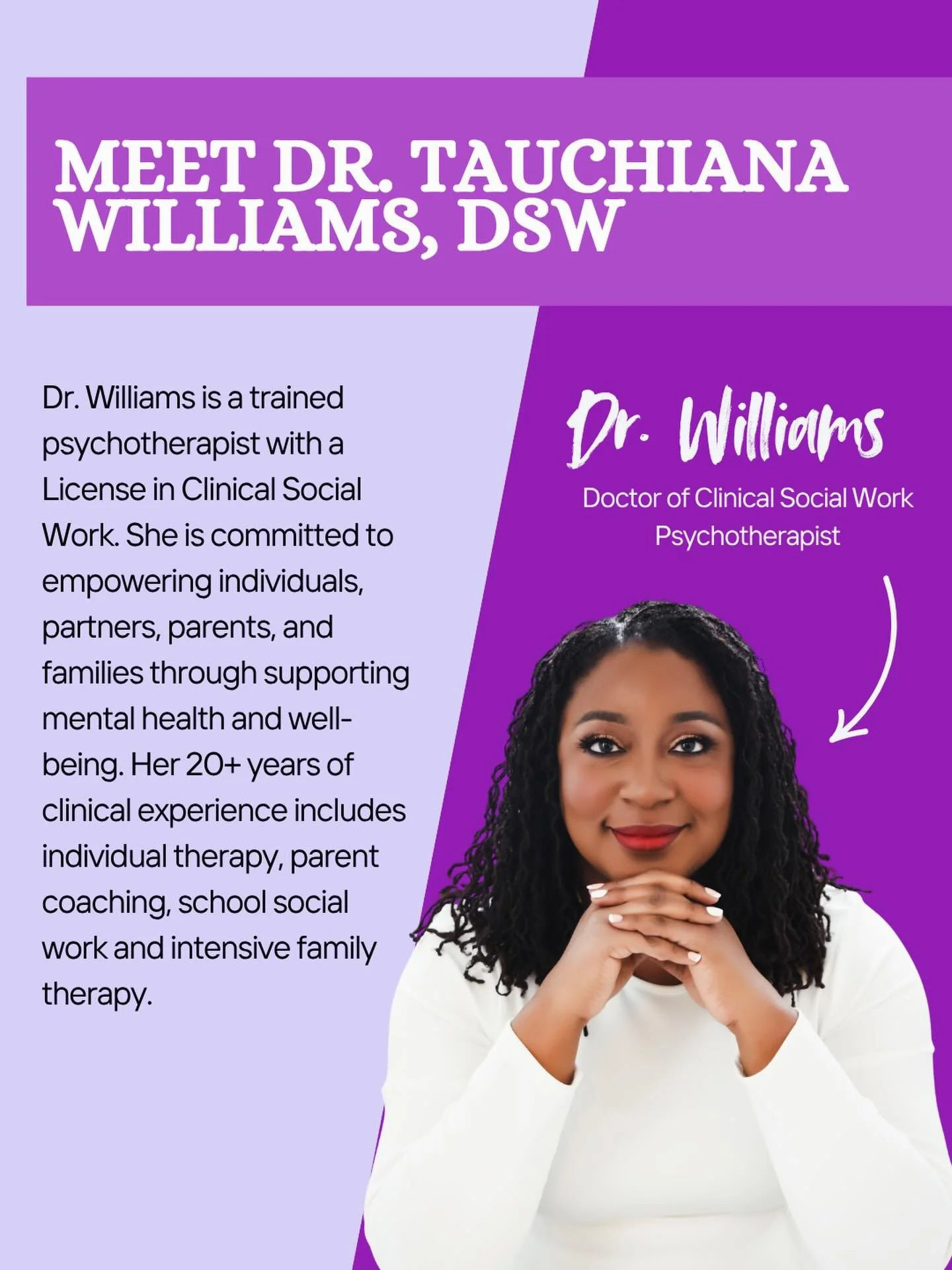 Meet 1/2 of the powerful duo behind &ldquo;Standing on Business&rdquo;, ✨ Dr. Tauchiana Williams ✨

Dr. T is&nbsp;a trained psychotherapist with a&nbsp;License in Clinical Social Work. She obtained her Bachelor of Arts in Psychology from Wellesley Co