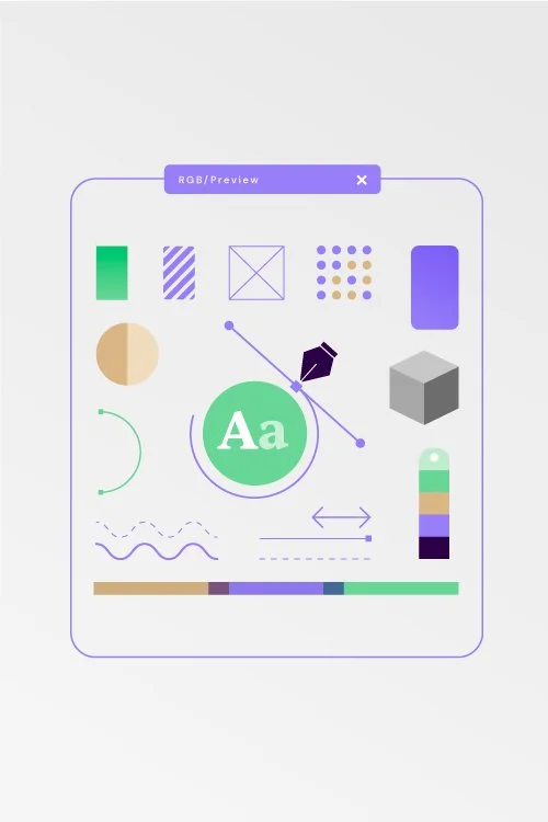 Écran de logiciel de design montrant divers outils de création graphique et de couleurs.