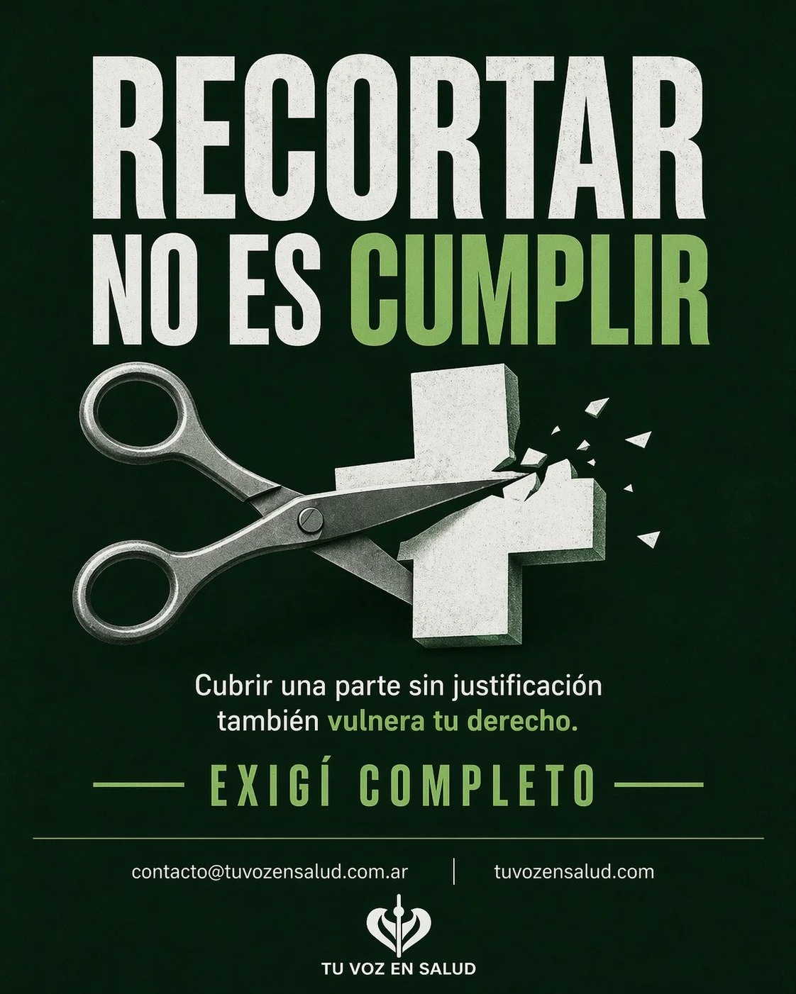 RECORTAR NO ES CUMPLIR

Autorizar solo una parte del tratamiento no alcanza.

Cubrir menos sesiones, menos medicaci&oacute;n o menos prestaciones de las indicadas puede afectar directamente la recuperaci&oacute;n y la calidad de vida del paciente.

L