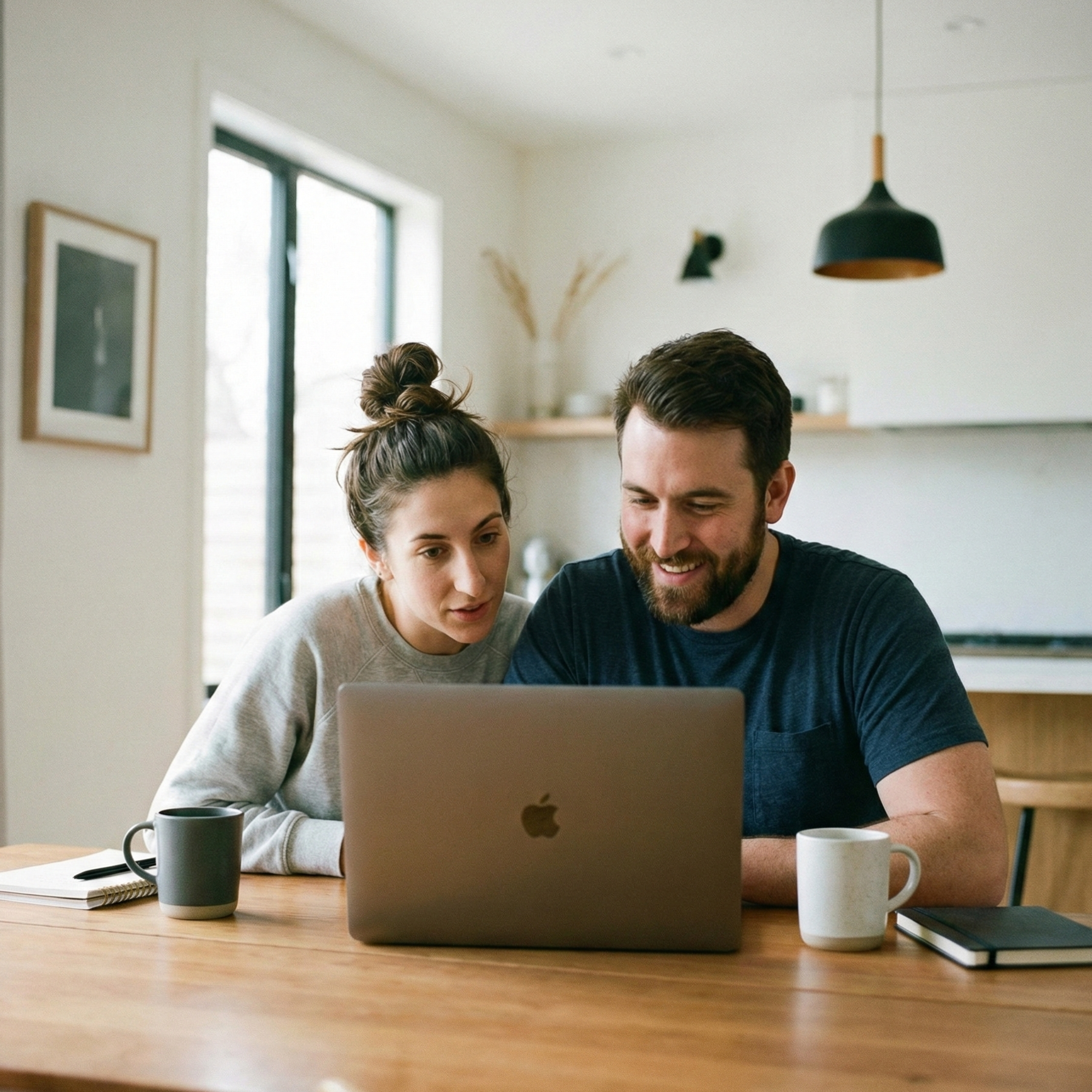 Young couple at home doing a telehealth session with their couples therapist on a macbook computer