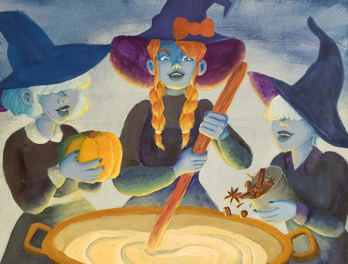 Witch's Batter, 2020
Three witches gather around a cauldron to create pumpkin spice batter.