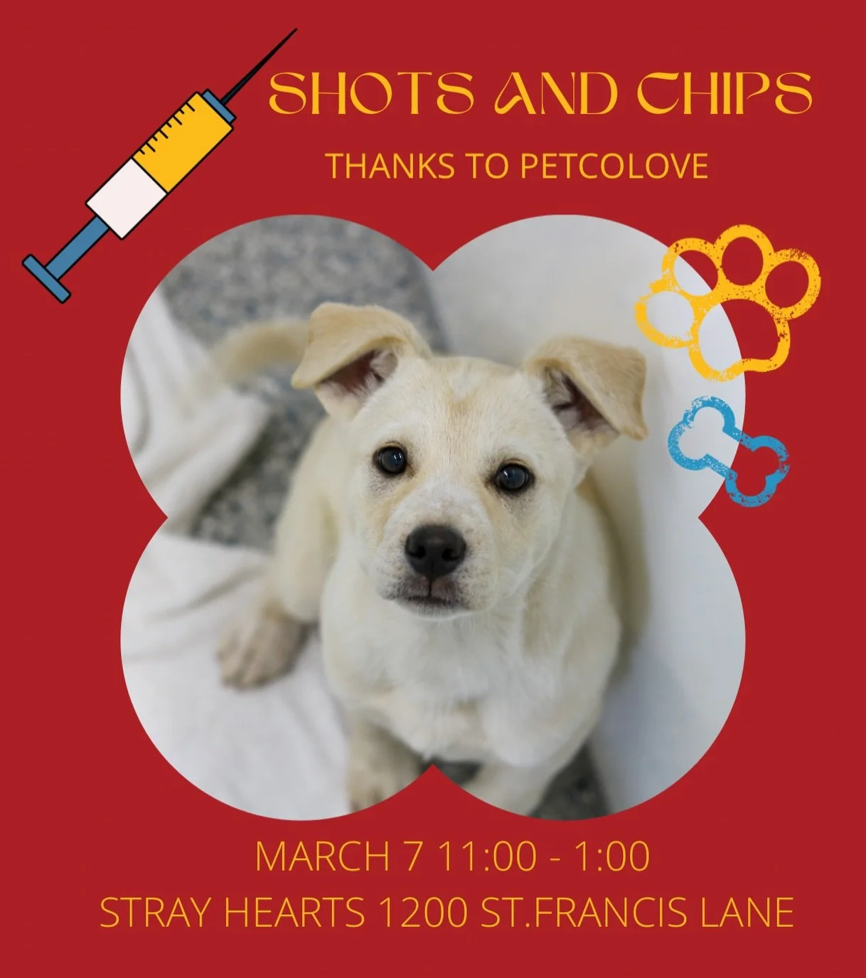 Mark your calendars! 📅

Join us March 7 for our FREE Vaccines &amp; Microchip Clinic to help keep your pets safe and protected!

✨ FREE Services Include:
	&bull;	✔️ Core Vaccines
	&bull;	✔️ Rabies Vaccines
	&bull;	✔️ Microchipping

💲 Bordetella vac