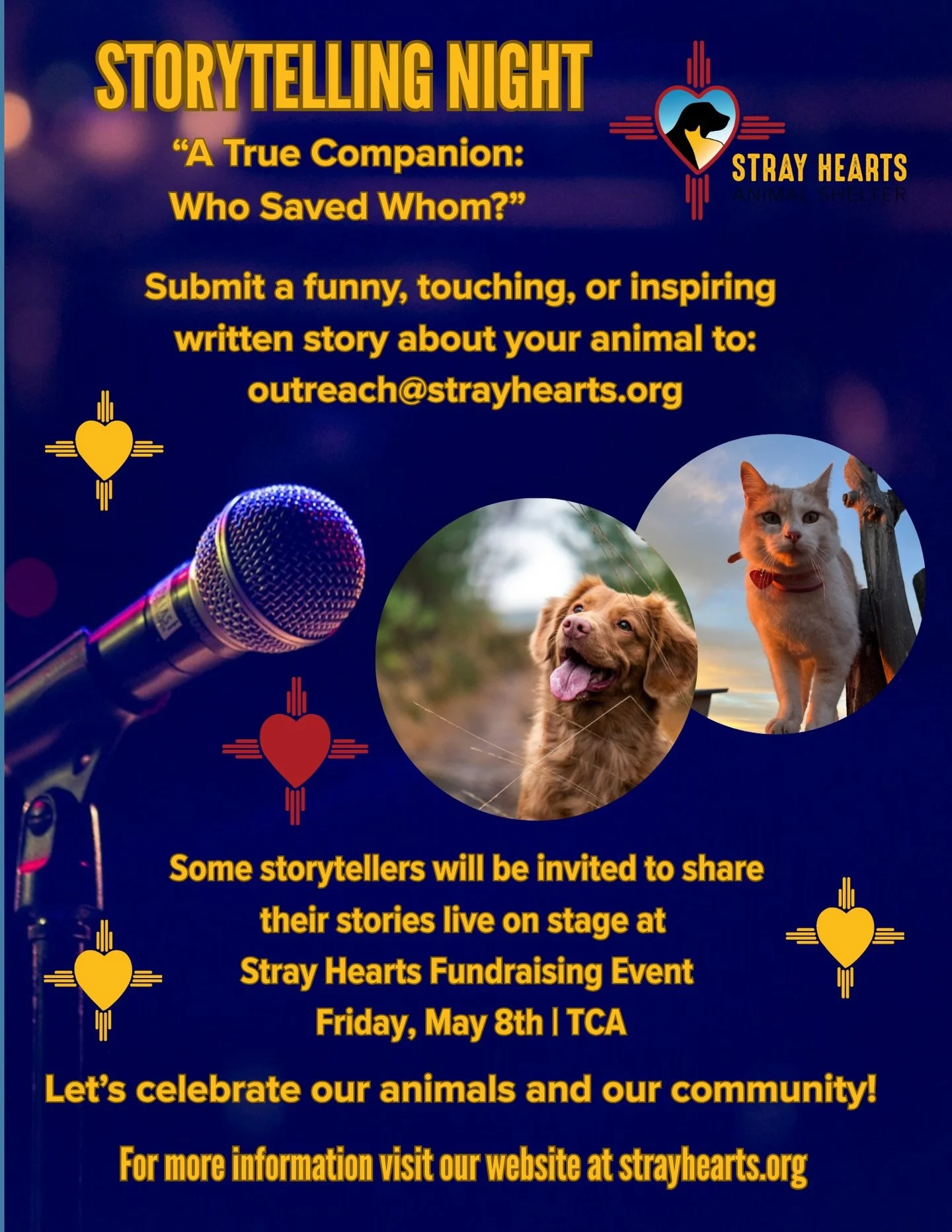 Every animal has a story&hellip; and sometimes, they save us right back ❤️
Join us for a special Storytelling Night: &ldquo;A True Companion: Who Saved Whom?&rdquo;

Submit your funny, touching, or inspiring story to outreach@strayhearts.org for a ch
