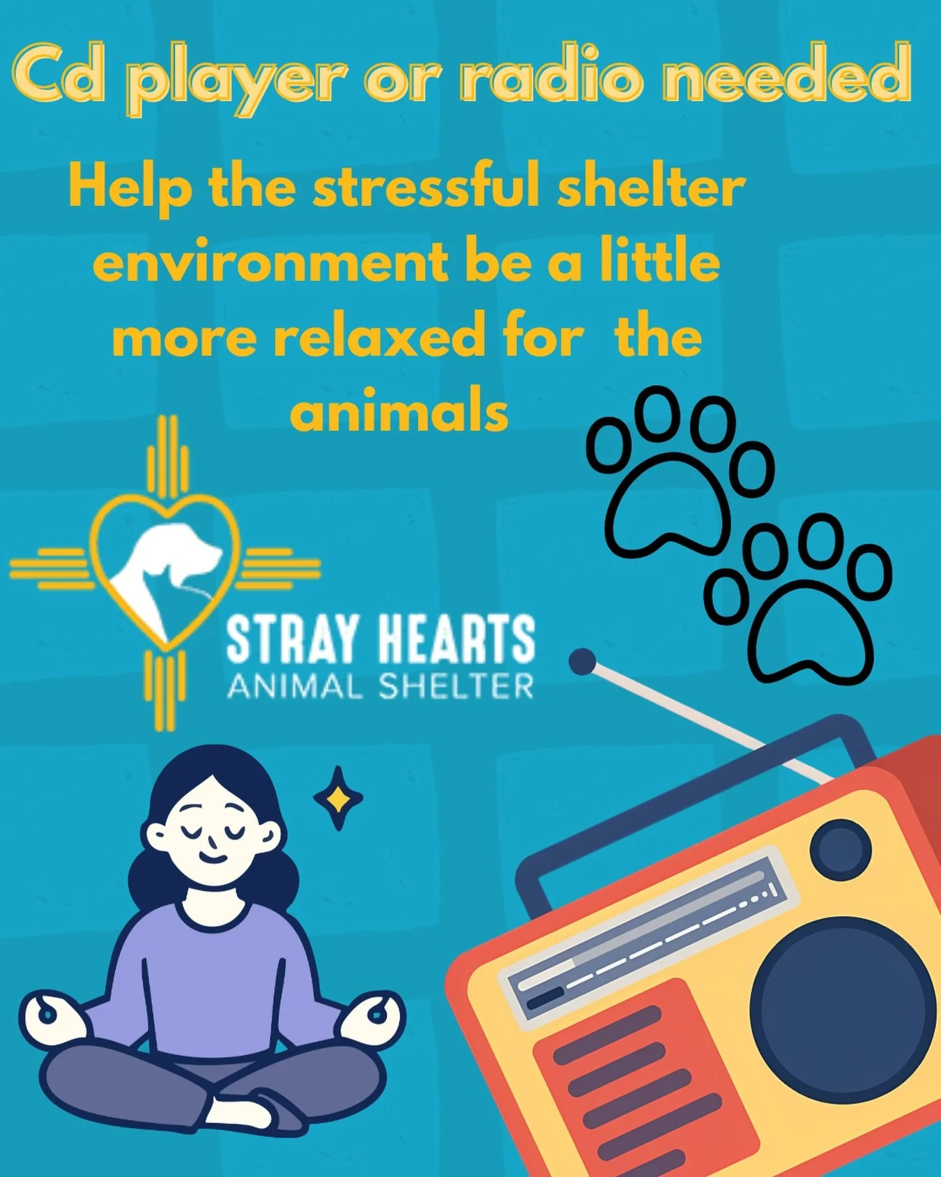Help calm stressed shelter animals&mdash;donate a radio! Soft music lowers anxiety, soothes nerves, and creates a peaceful environment for dogs and cats waiting for their forever homes. Every radio brings comfort and calm to animals in need.
