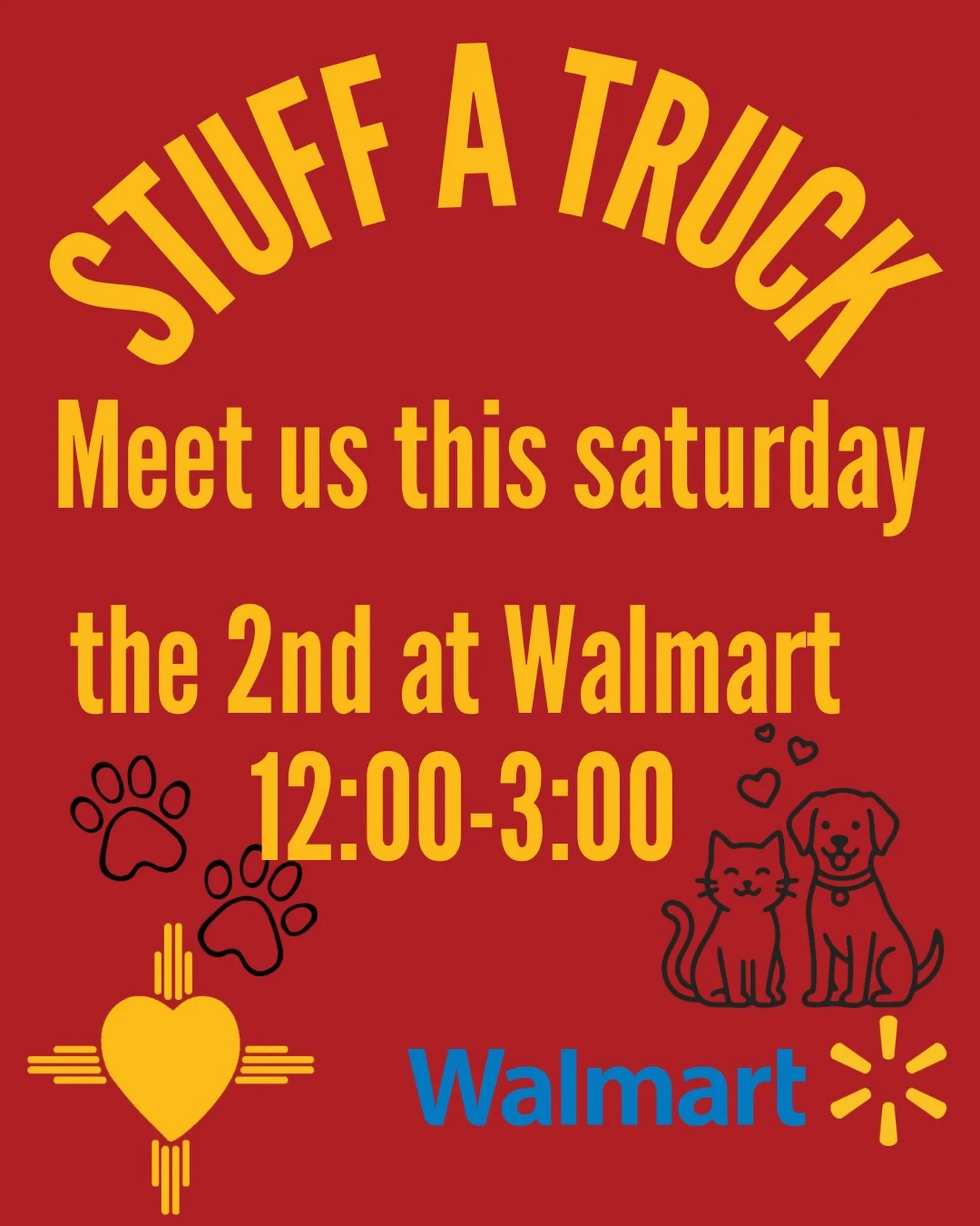 🚚 Stuff a Truck Event! 🐾
Join us this Saturday from 12:00&ndash;3:00 PM at Walmart to help support animals in need!

We&rsquo;ll be collecting donations like pet food, blankets, toys, and other supplies to help care for the dogs and cats at the she