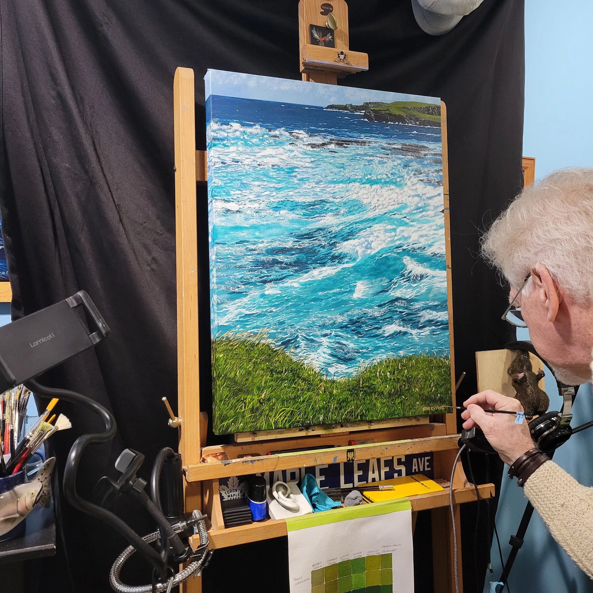 Artist, Steve Carroll painting a Irish seascape