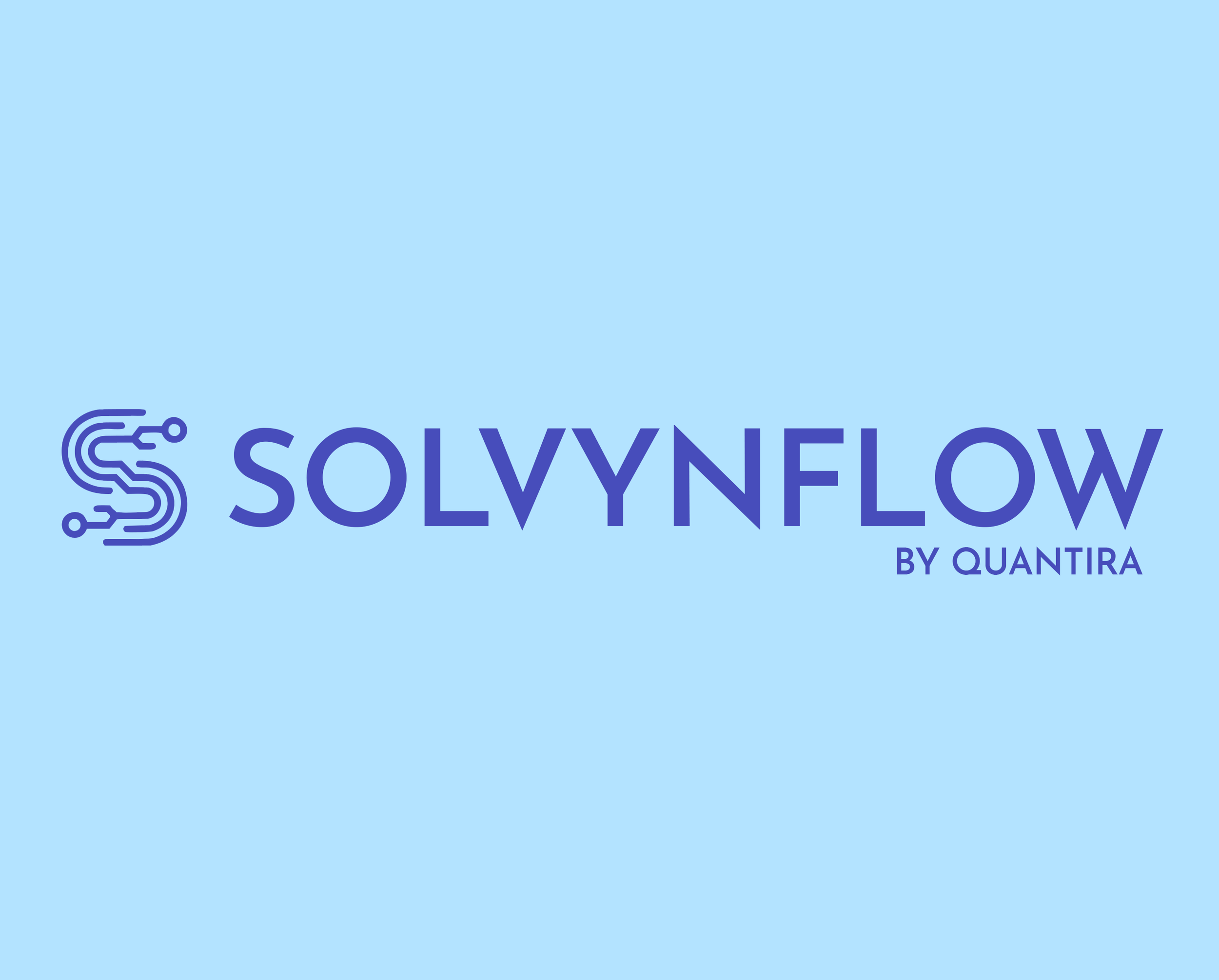 Logo of SolvynFlow by Quantira with a stylized circuit board 'S' symbol and the company name.