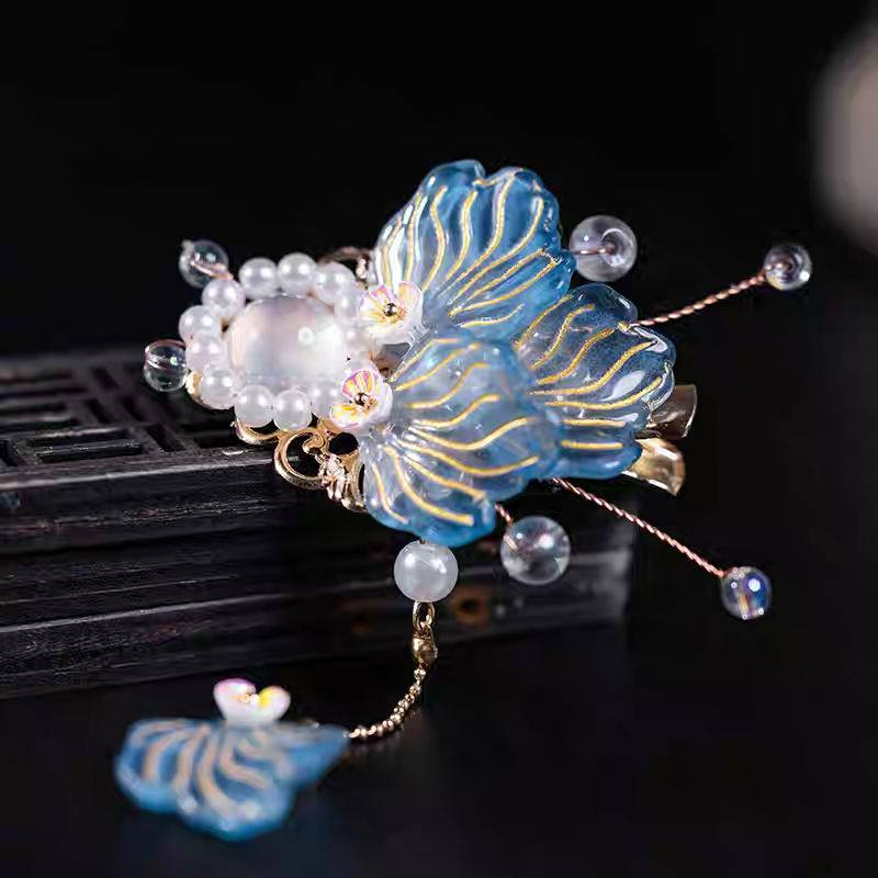 Goldfish-shaped Hair Clip Pair in Ink Orchid