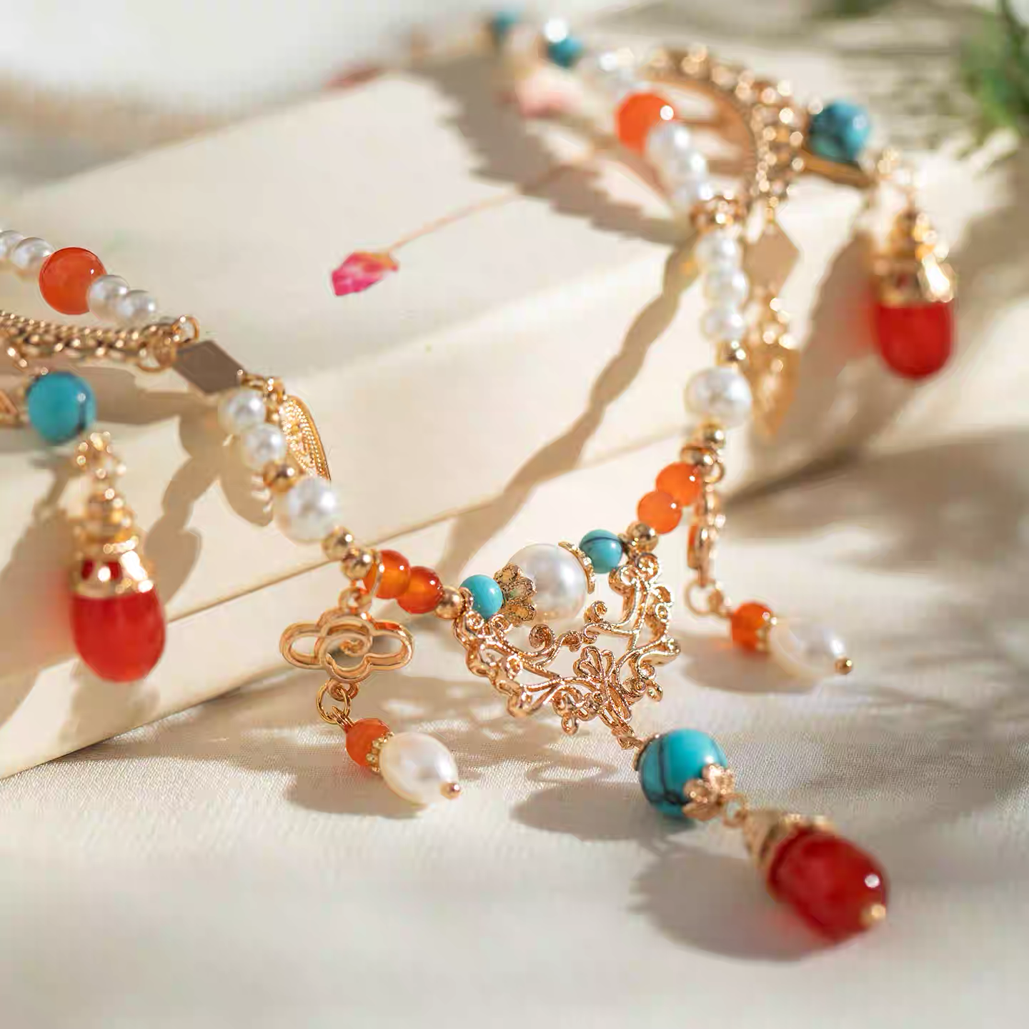 Chinese-Style Pearl Tassel Necklace - "Splendid Brocade"