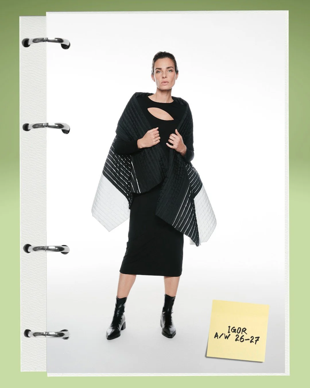 IGOR A/W 26-27⁣⁣⁣⁣
⁣⁣⁣⁣
Minimalism, reimagined.⁣
⁣
Feminine and masculine silhouettes collide, structured tailoring softened by fluid drape. ⁣
⁣
Anchored in gray, black, and white, with refined hints of green and gold. ⁣
⁣
Strength. Subtlety. Stateme