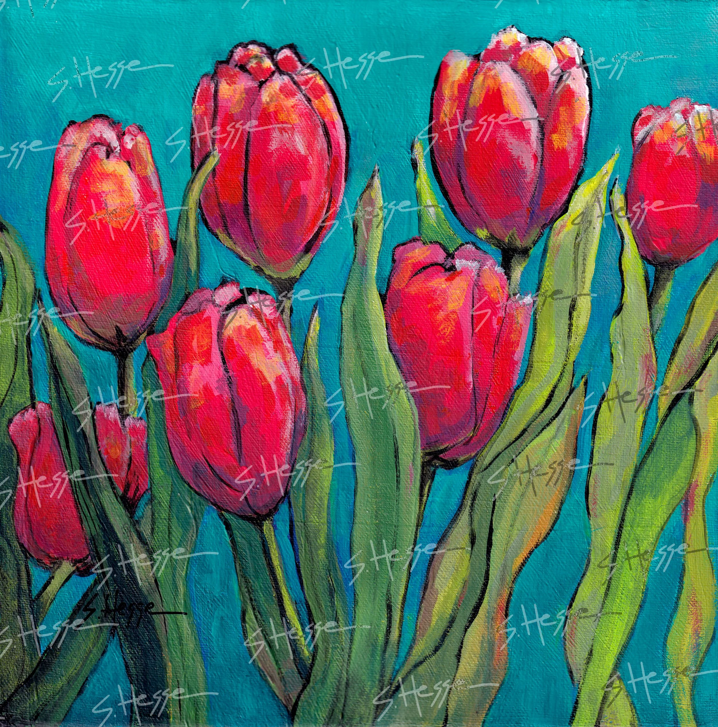 Pink Tulips / 
10 in x 10 in / 
Acrylic on Canvas / 2026