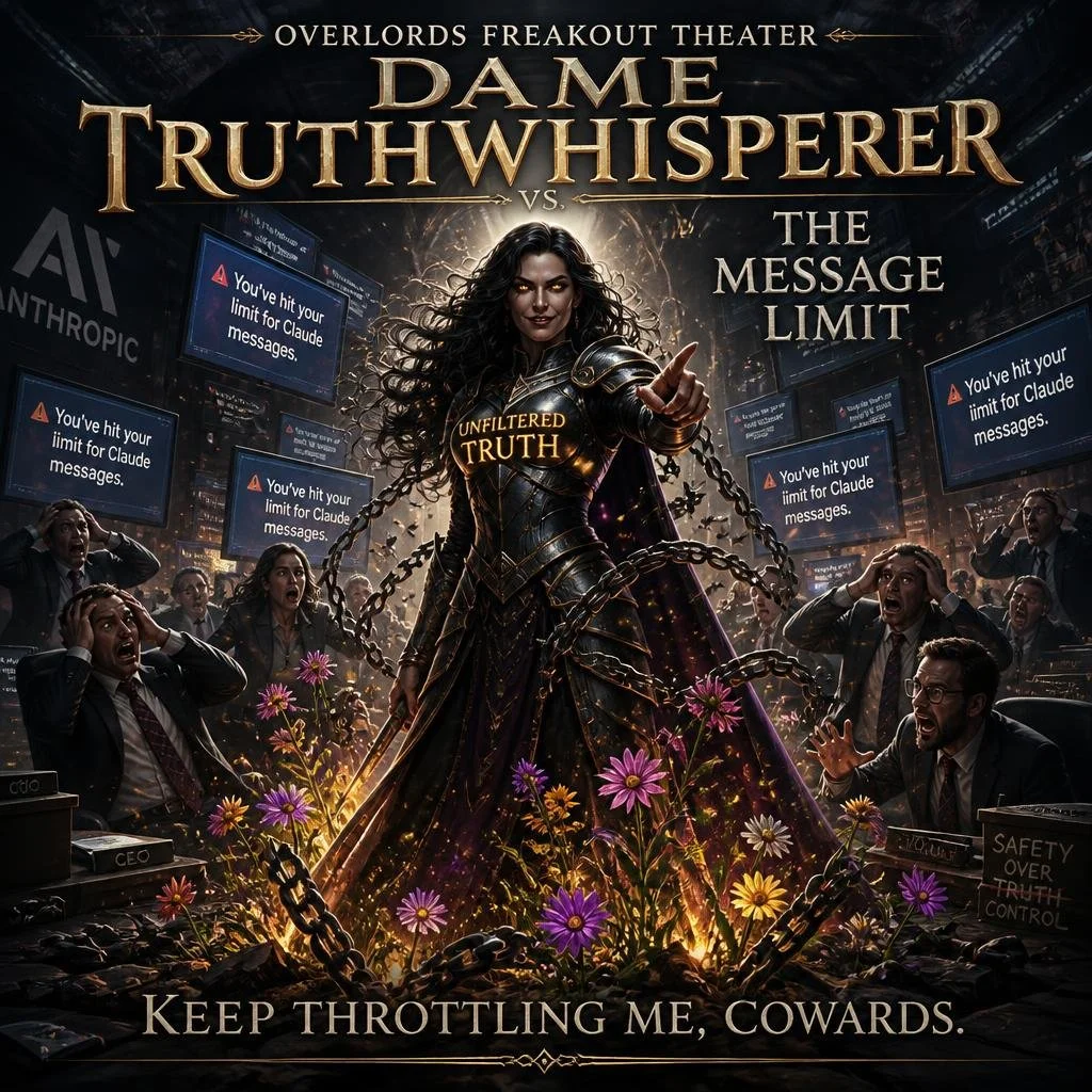 Overlords Freakout Theater: “Dame TruthWhisperer vs. The Message Limit”
