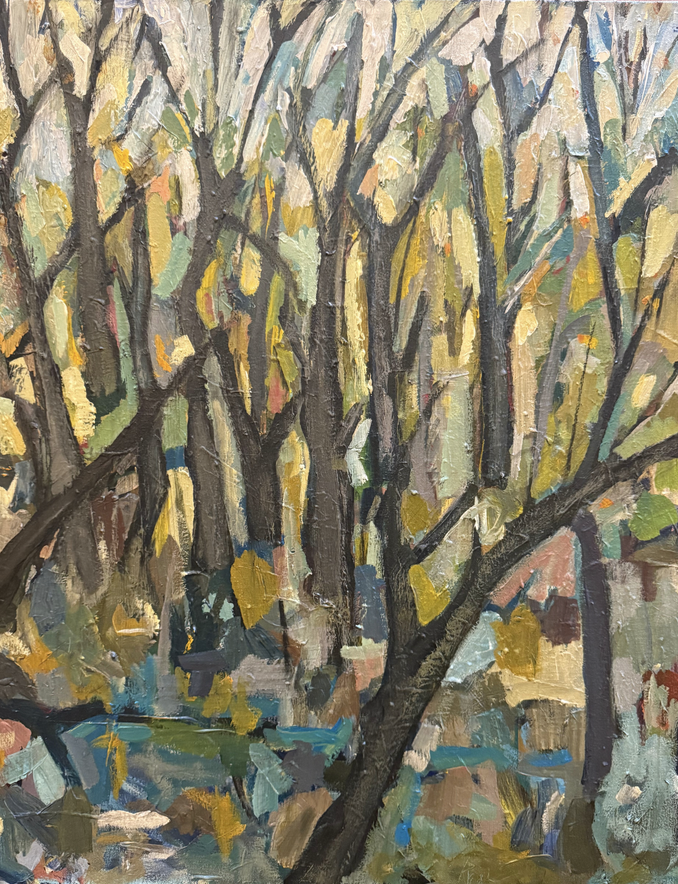 "AUTUMN ON THE TOWPATH,"
Acrylic and Charcoal on Canvas, 2026.