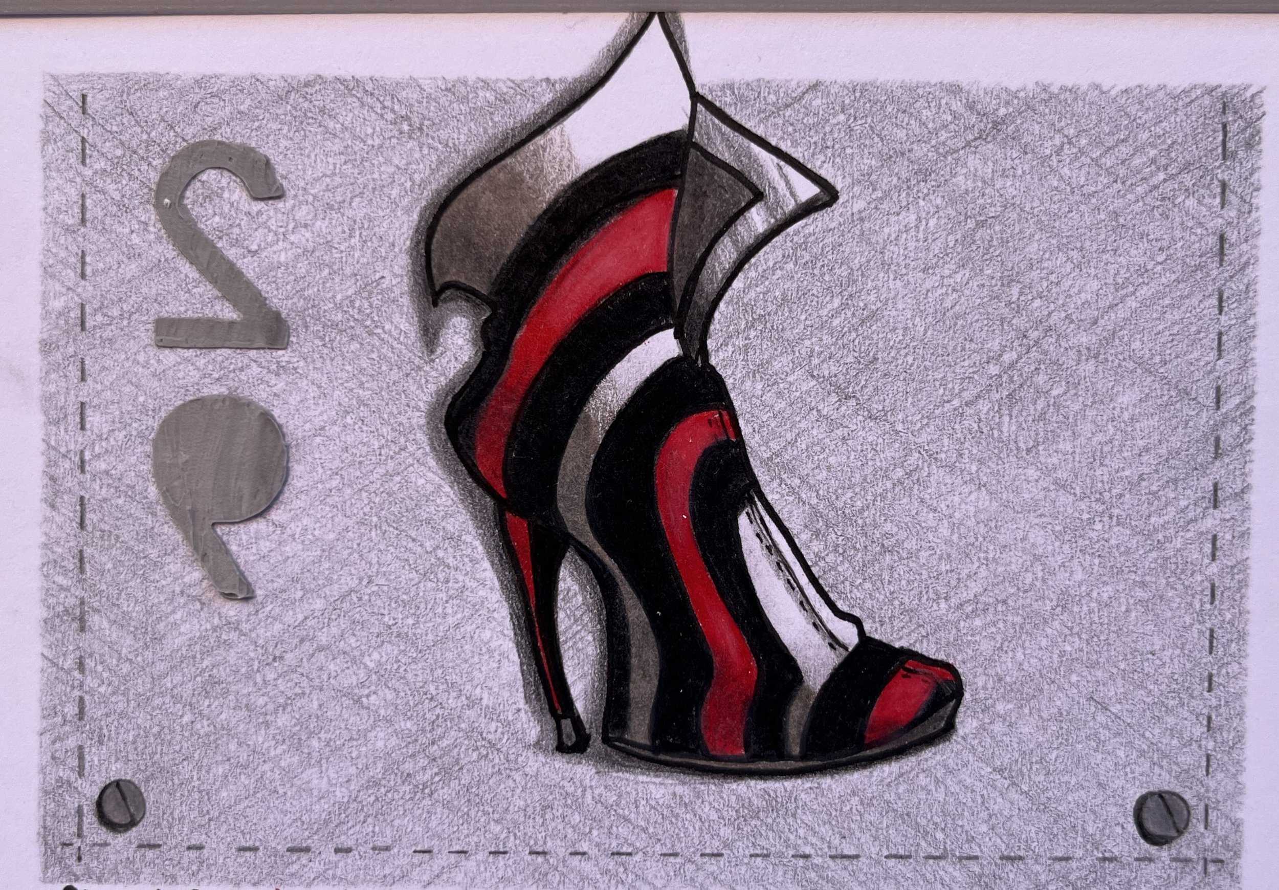 Striped Boot on Denim
Mixed Media on Paper (w Frame)
10" x 11.5"