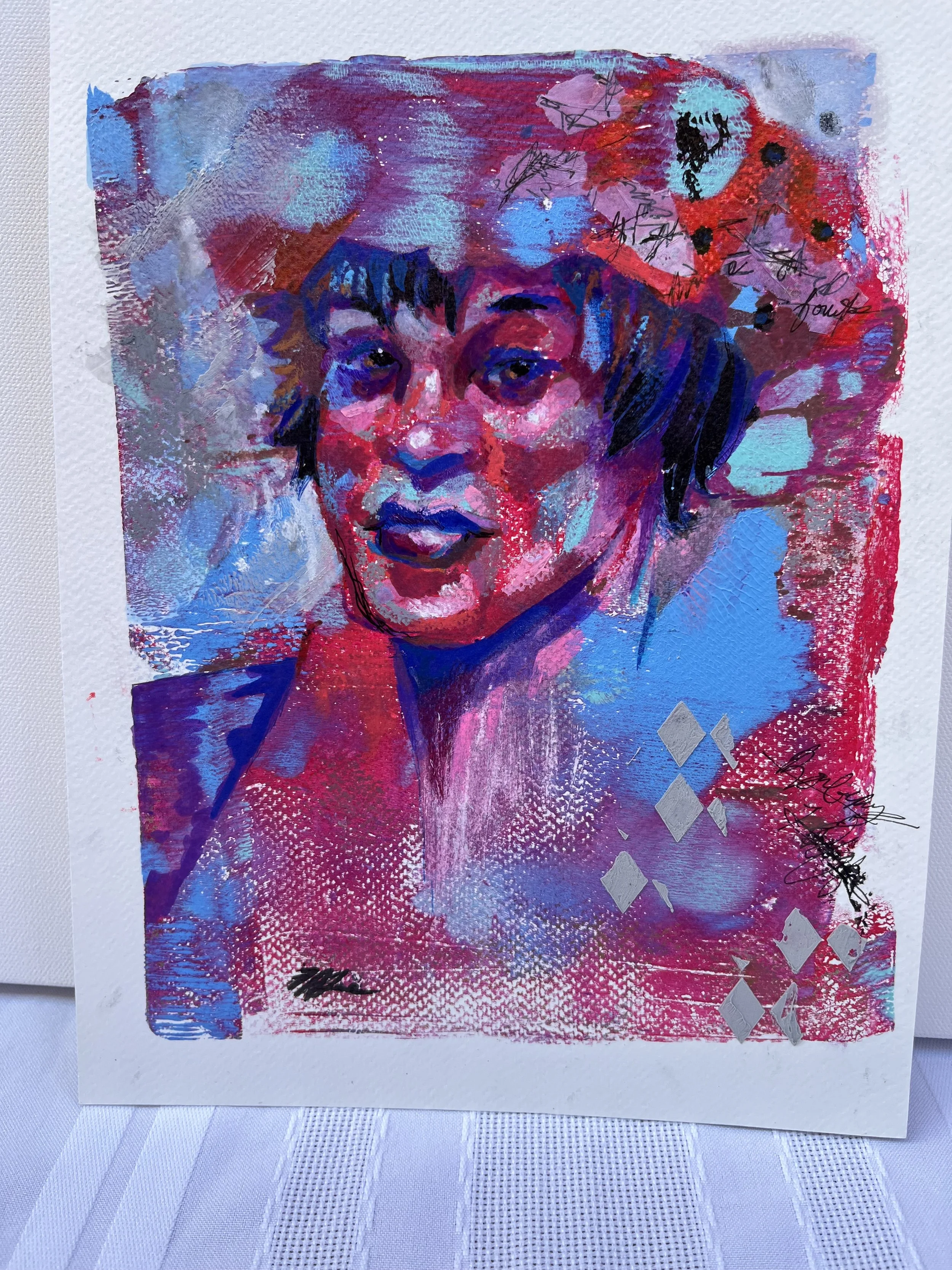 Raspberry Beret
Mixed Media on Wood Manel
9" x 12" x 1.5"