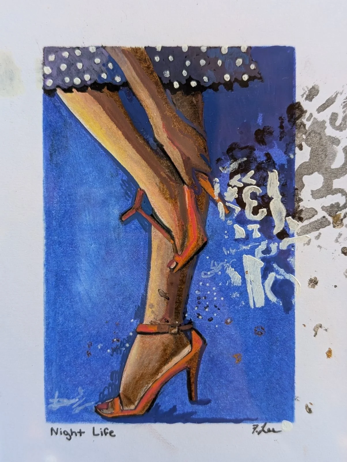 Night Life?
Mixed Media on Paper
10" x 11.5" (w Frame)