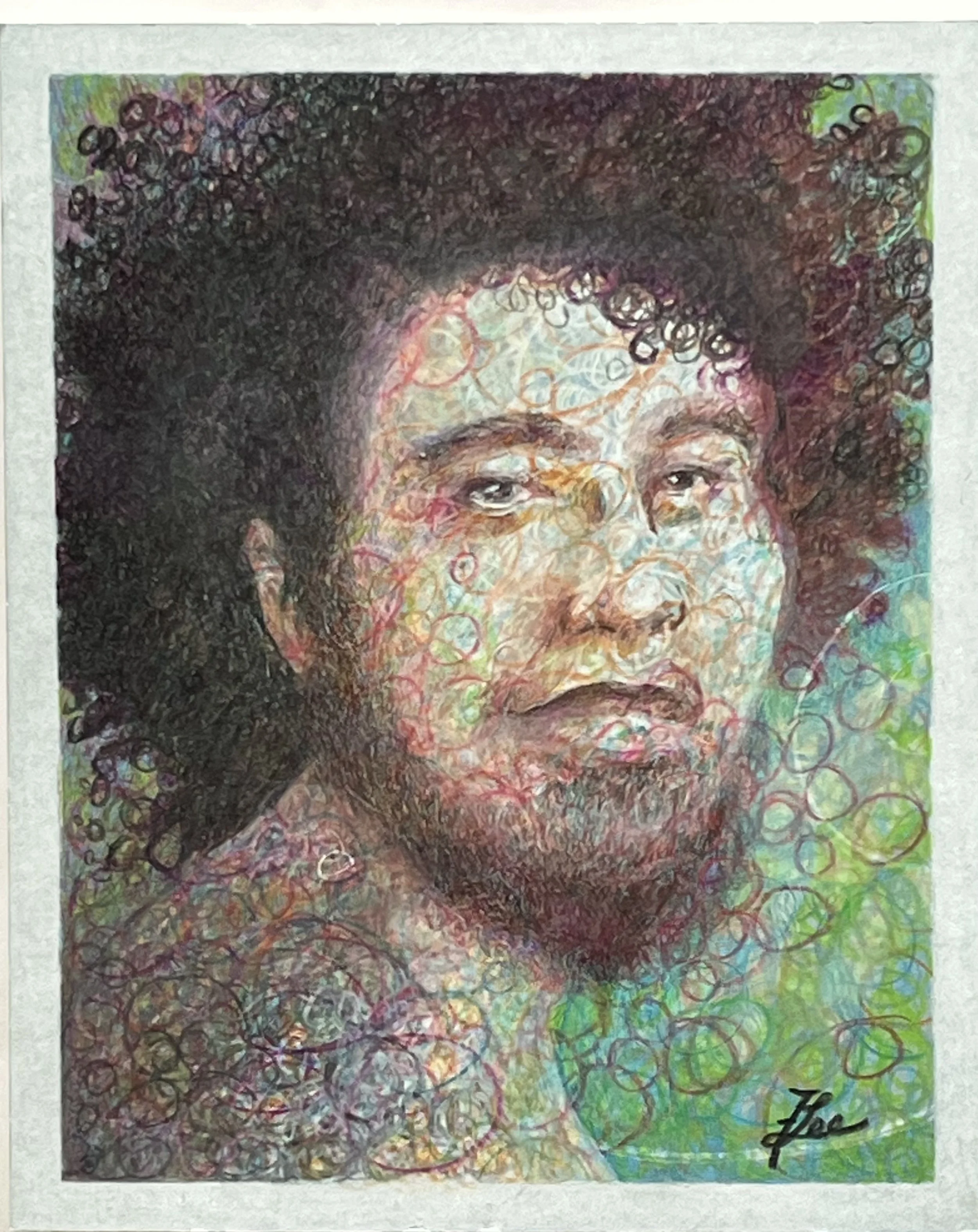 Man with the Curly Hair
Colored Pencil on Mat Board
11" x 14" (w Black Frame)