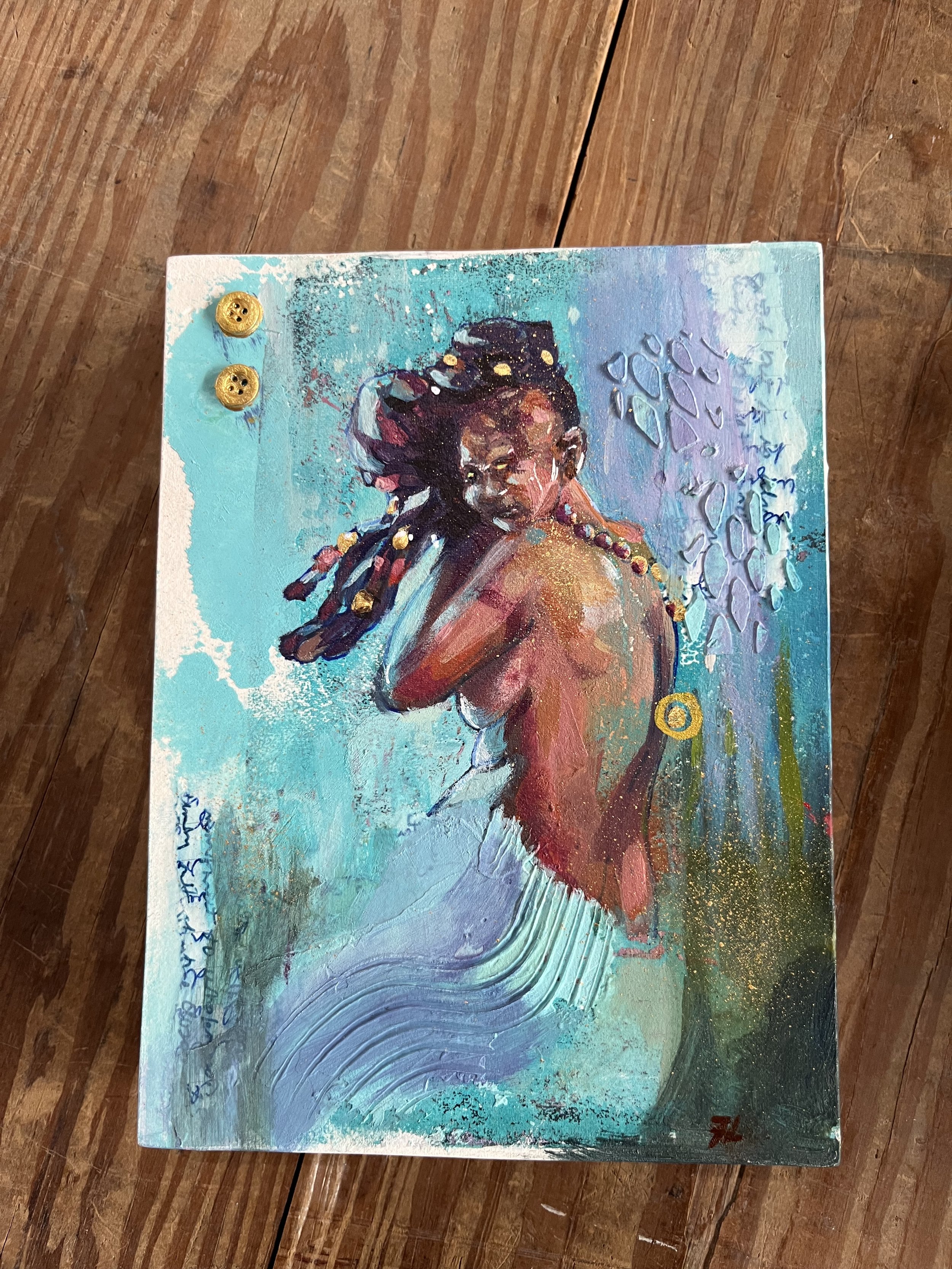 Yemoja: Orisha Series in Blue #3
Mixed Media Mounted on Wood Panel
6" X 8" x 1"