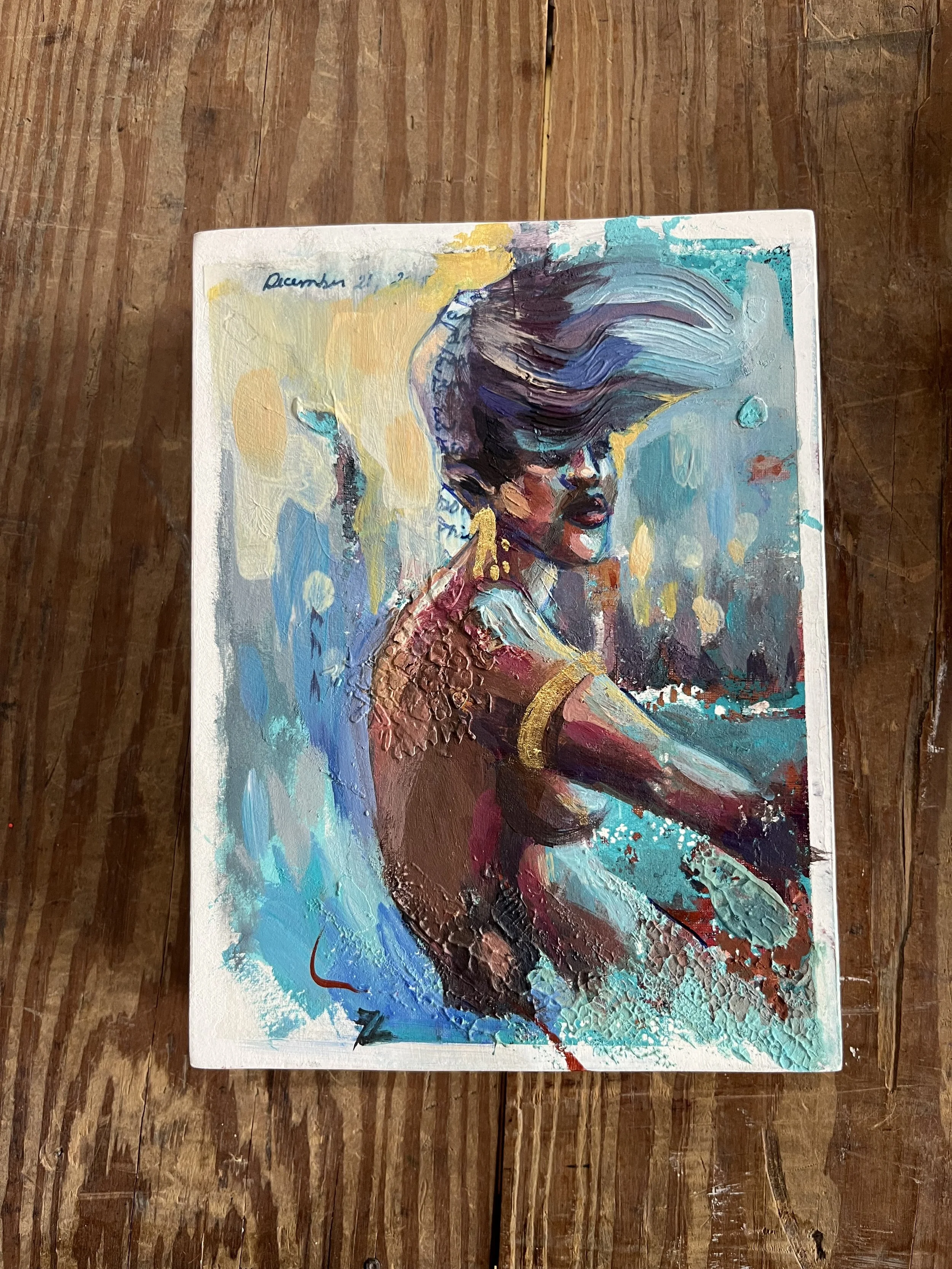 Orisha: Series in Blue #4
Mixed Media Mounted on Wood Panel
6" X 8" X 1"
