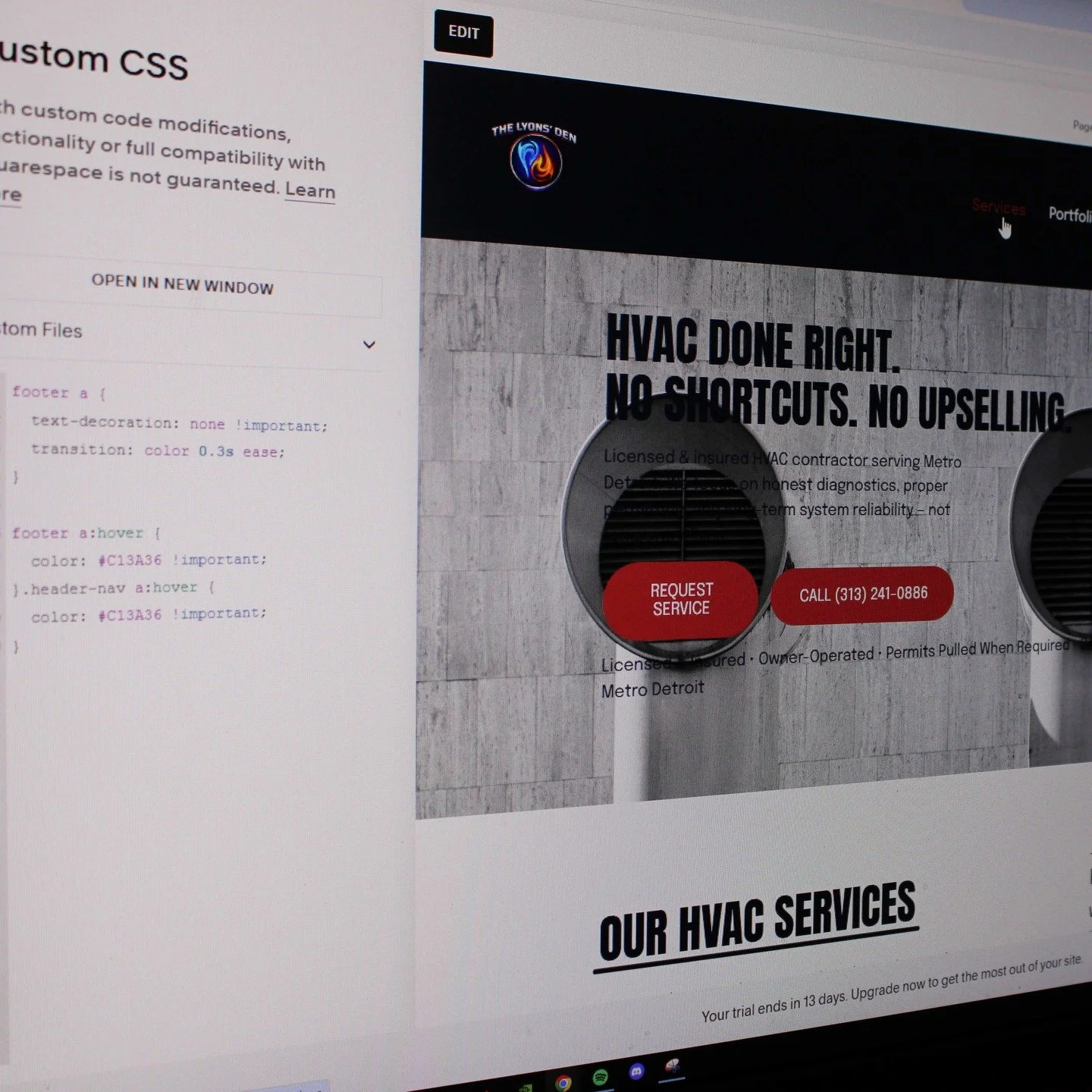 Behind the scenes of a client build
Currently building a new website for a local HVAC company.

Focused on clean design, strong calls-to-action, and a layout that actually converts.

Still polishing it up &mdash; but excited about how it&rsquo;s comi
