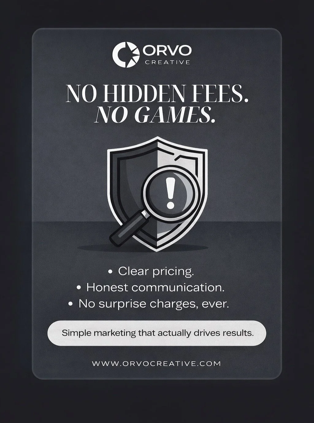 Marketing shouldn&rsquo;t feel confusing or risky.

With Orvo Creative you get clear pricing, real communication, and support as your business grows.

From websites to ads to lead automations, everything is focused on helping you get more customers.
