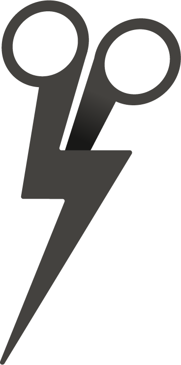 A graphic of a pair of scissors with a lightning bolt extending downward.