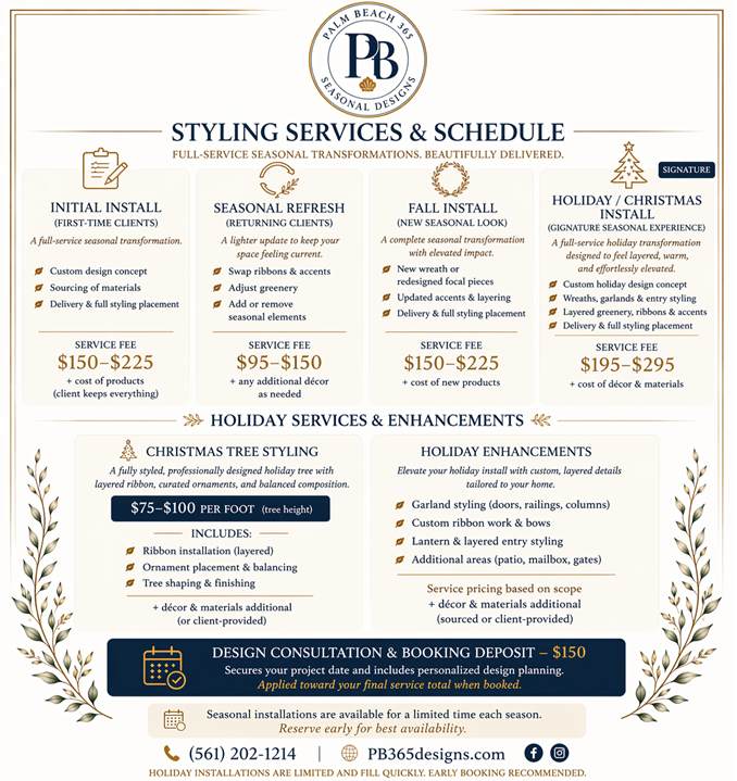 Palm Beach 365 Seasonal Designs – Intake Form (a secure link to the file lasting 24 hours after the first download).