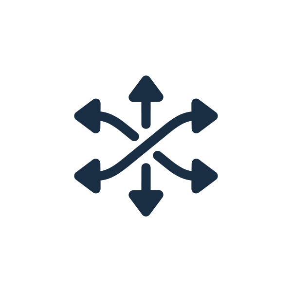 Icon representing four arrows pointing outward in different directions, symbolizing variation and multiple outputs.