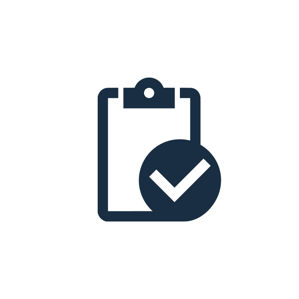 Icon of a clipboard with a checkmark, symbolizing approval and completion.