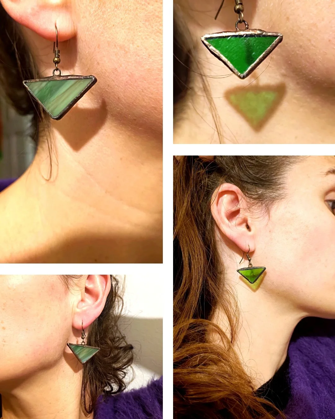 boucles d'oreilles en vitrail fabriquées par Diane FRANK. Boucles élégantes et uniques.