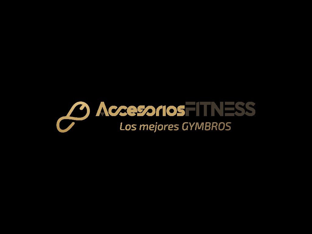 Logotipo de accesorios FITNESS con un símbolo de cadena y la frase "Los mejores GYMBROS" en color beige y negro sobre fondo negro.