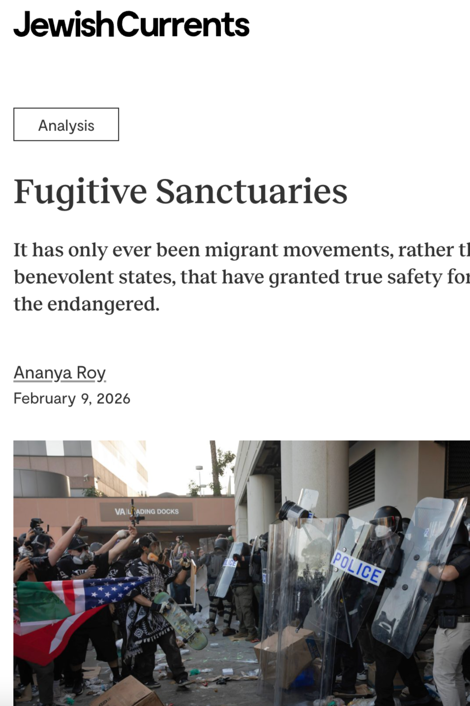 Read Ananya’s 2026 essay in Jewish Currents on Fugitive Sanctuaries.