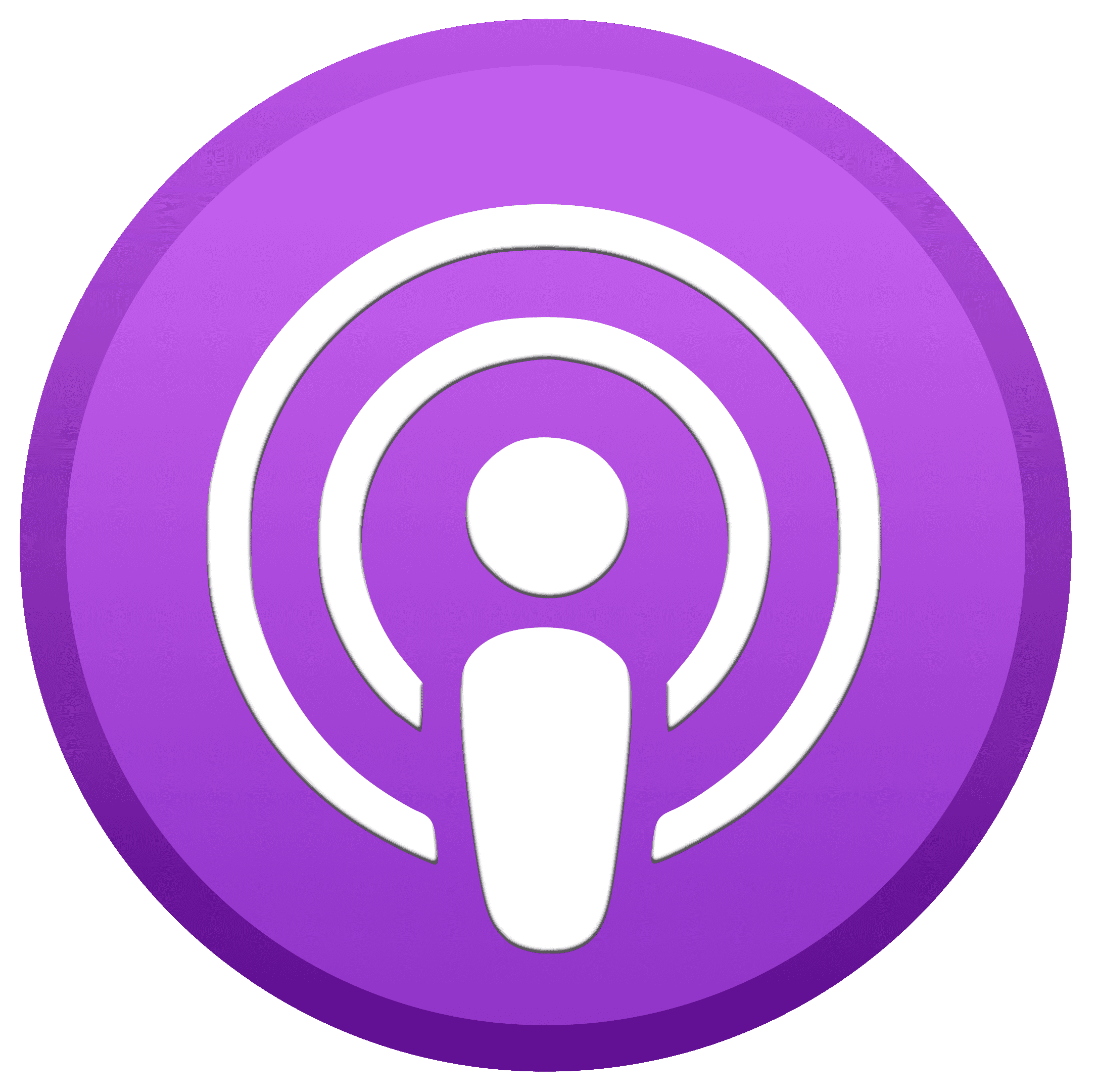 Purple podcast icon with a white microphone symbol in the center.