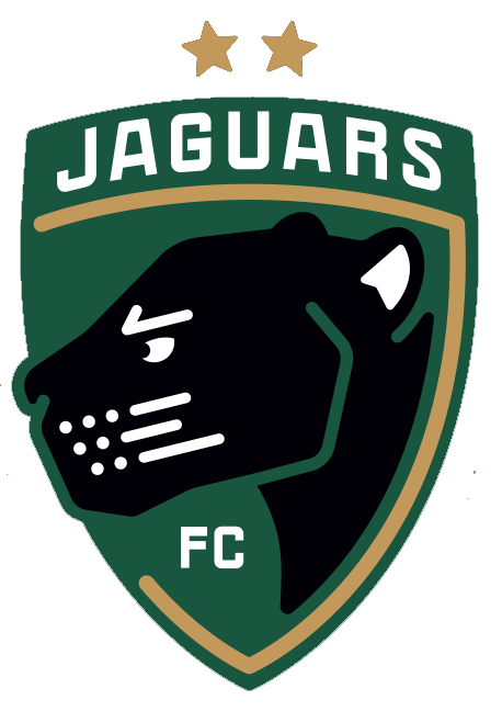 Logo of Jaguares FC featuring a black jaguar's head and two gold stars above, with green and gold shield outline and 'Jaguars FC' text.