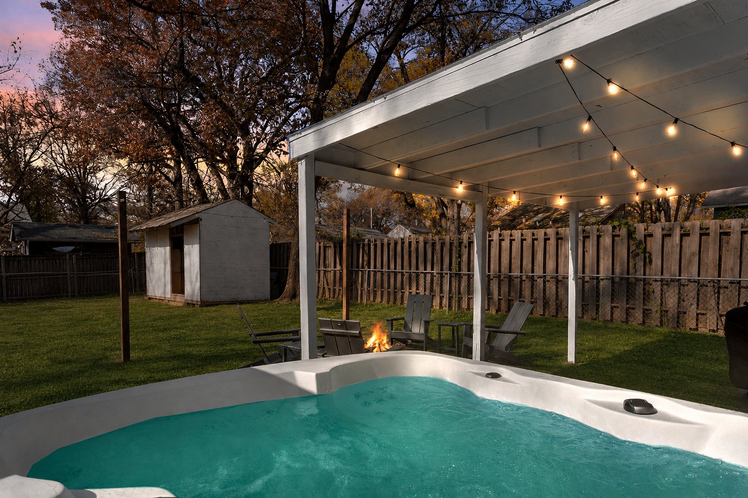 Backyard hot tub and fire pit