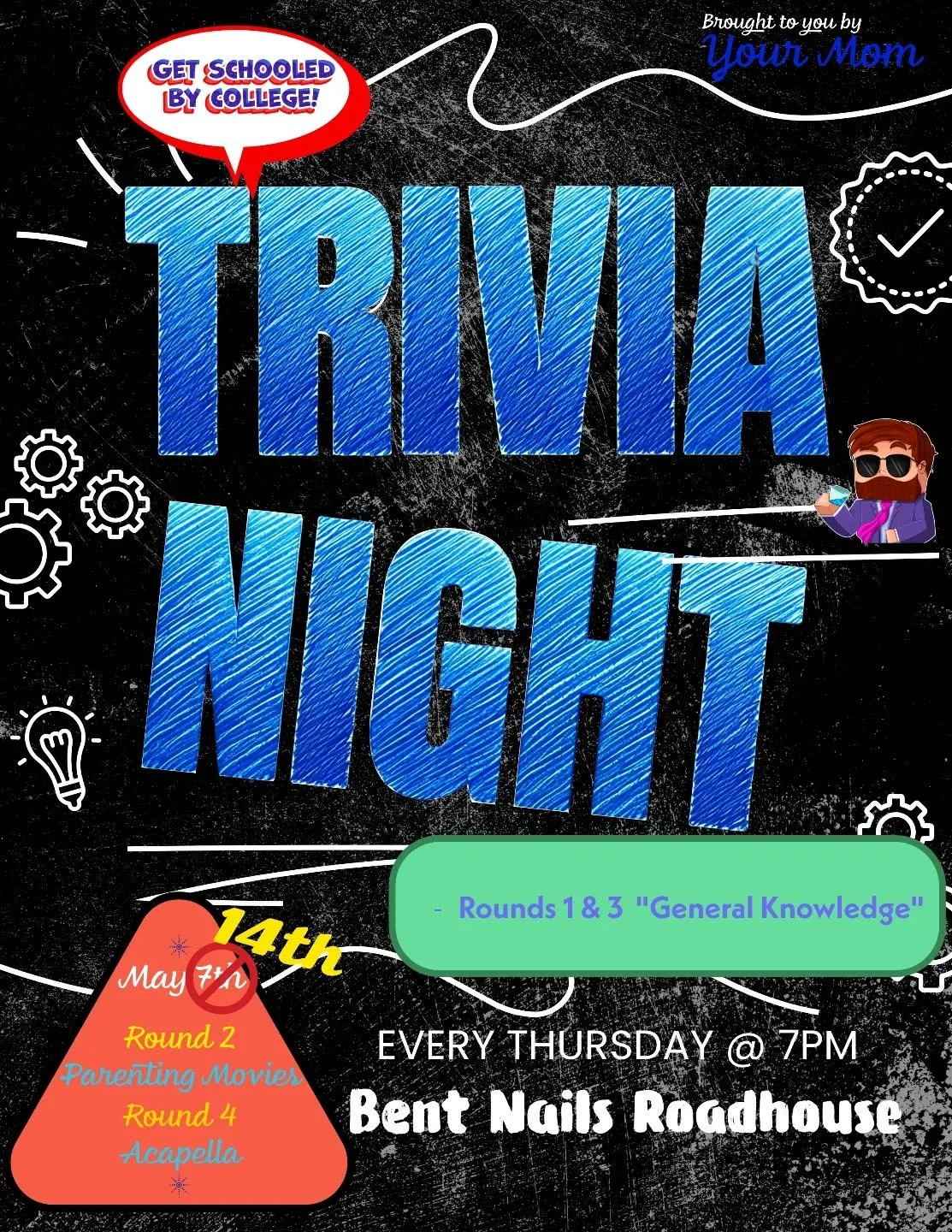 D&eacute;j&agrave; vu? Don't even know her. Anywho, come on out to @bent_nails_roadhouse for some brain flexin', and see if you can take home a $20 BNR gift card among other prizes. The food is hot, the drinks are cold, and the trivia is somewhere in