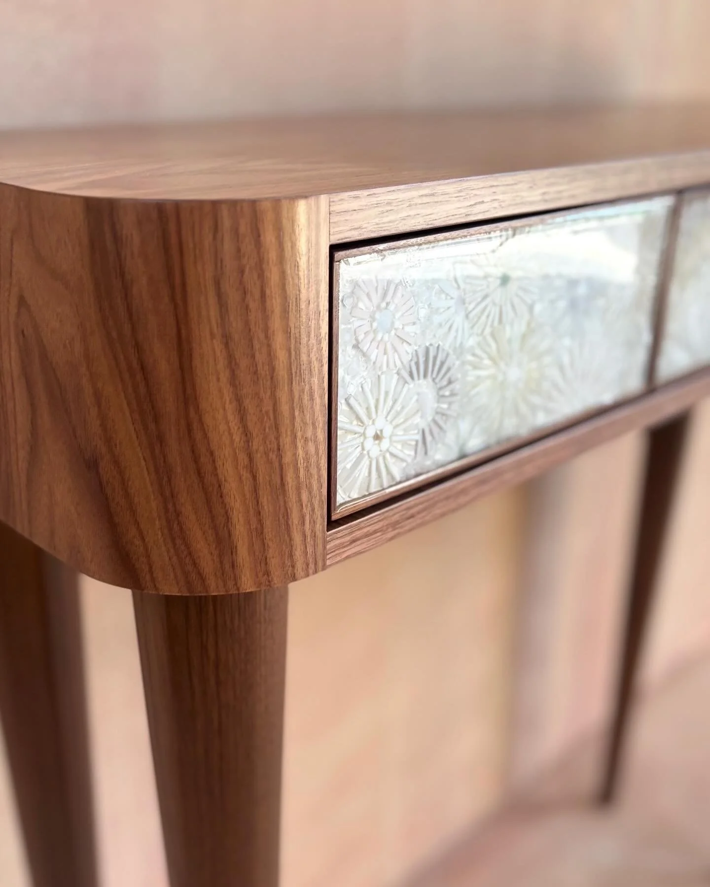 walnut vanity console with three drawers 
wildflower blossom glass mosaic with resin

handmade for @cullmankravis