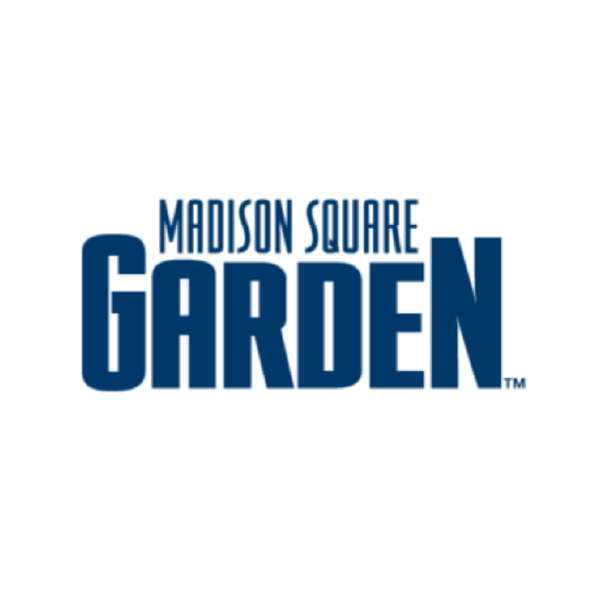 Logo for Madison Square Garden in blue text on a white background.