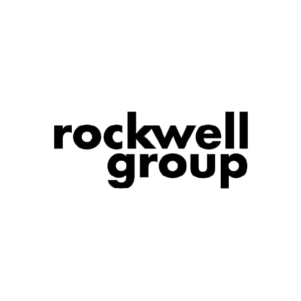 Black text logo that reads "rockwell group" on a white background.