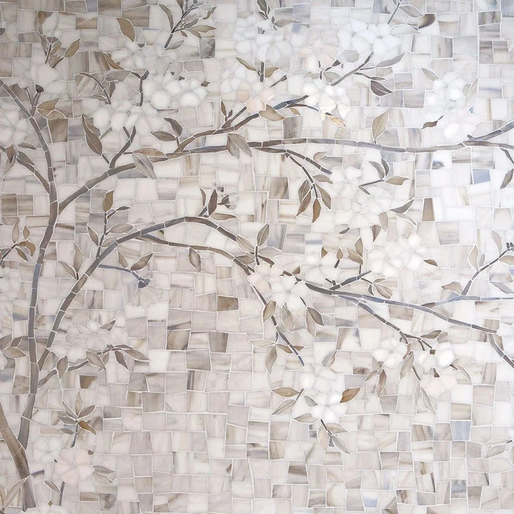 Cherry Blossom Shower Mosaic Wall Detail