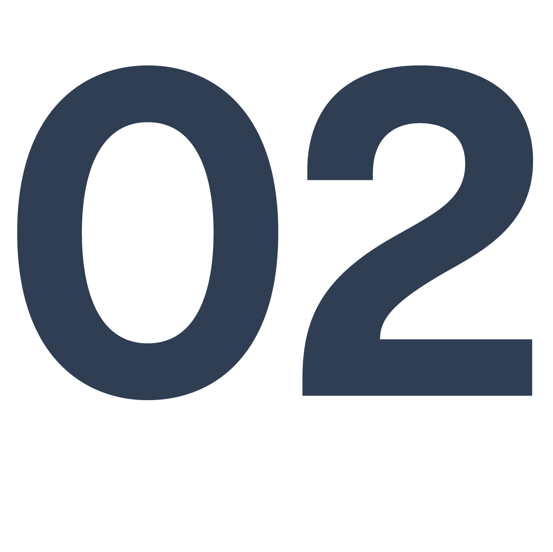 Large dark blue number 02 on a black background.