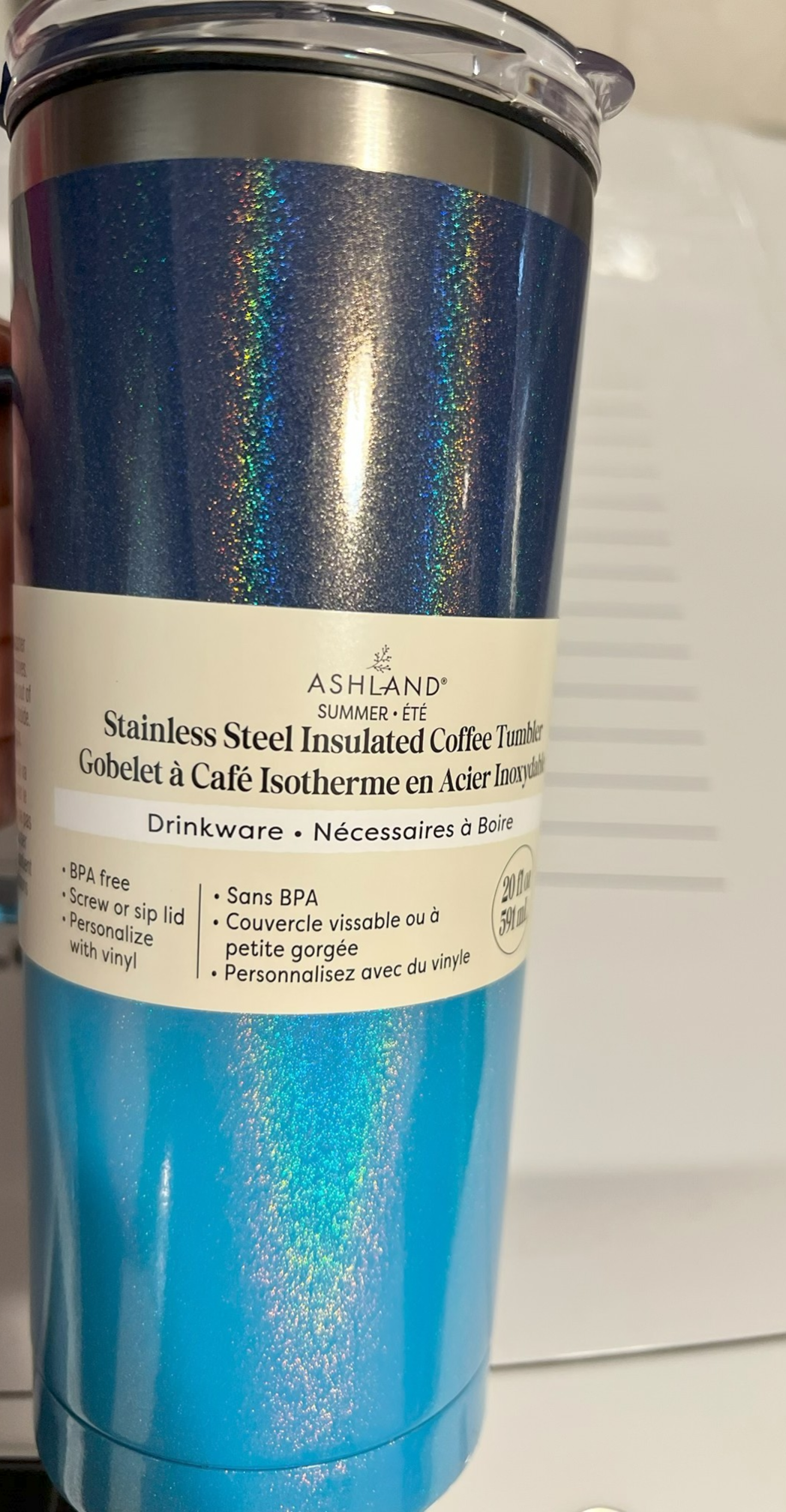Stainless Steel blue sparkle coffee tumbler  20oz.PNG