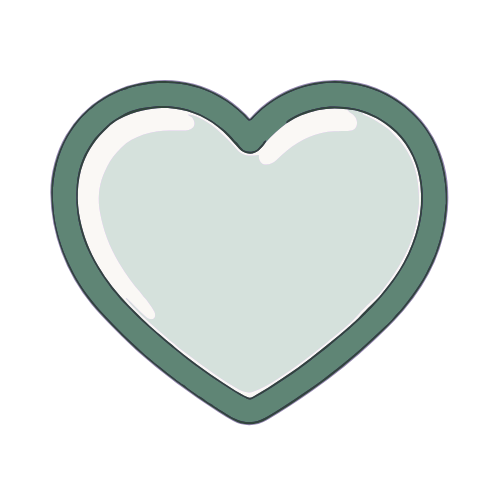 A heart-shaped mirror with a green border and a reflective surface.