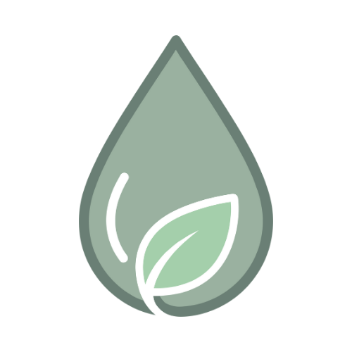 A green water droplet with a leaf inside, symbolizing nature or eco-friendliness.