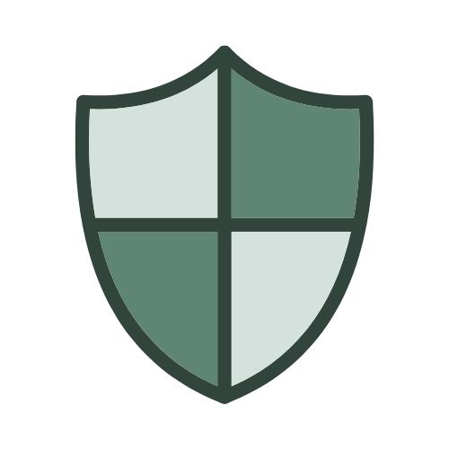 A shield icon with a divided color pattern, representing protection or security.