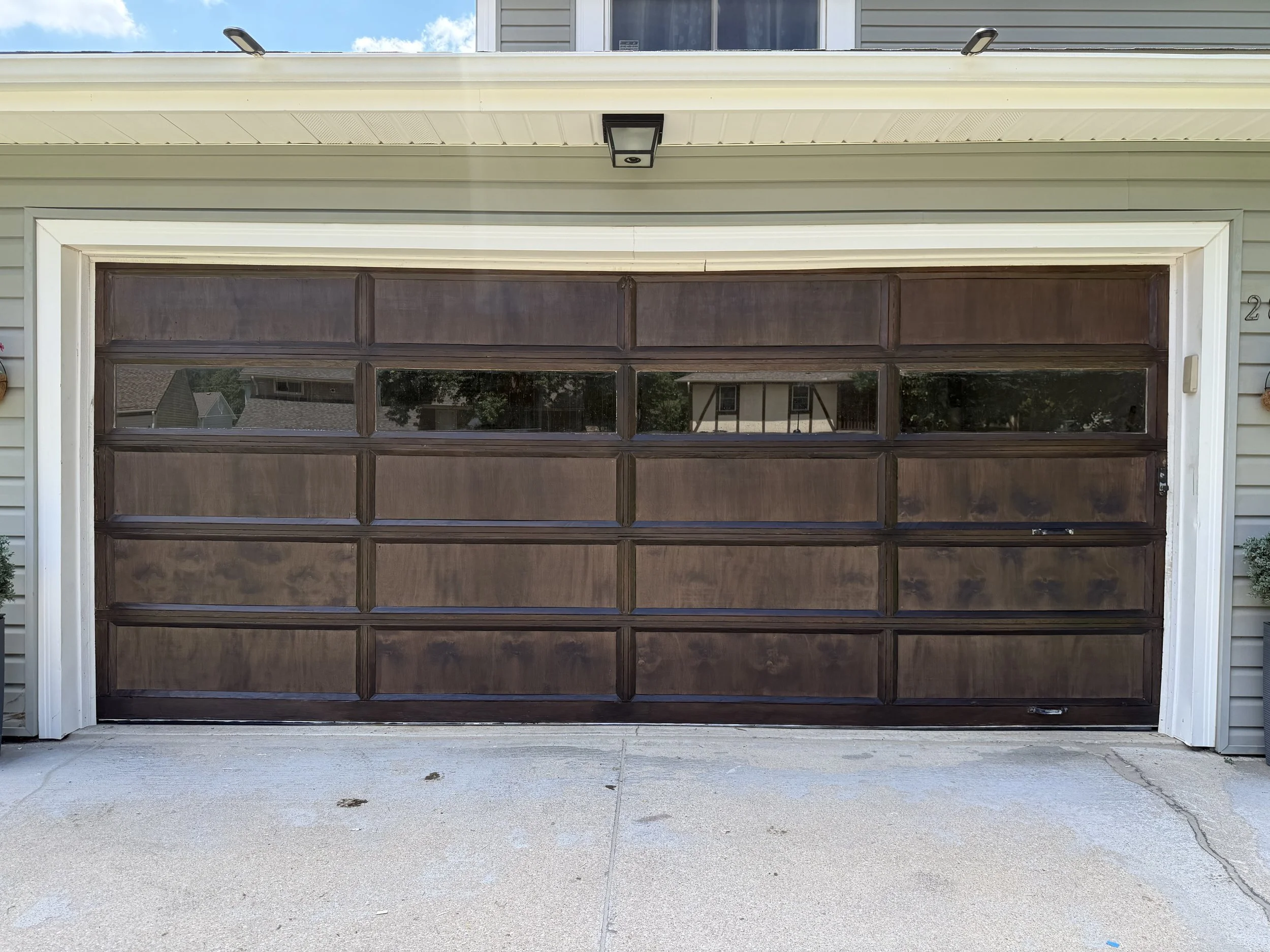Garage door, stained and sealed (after)