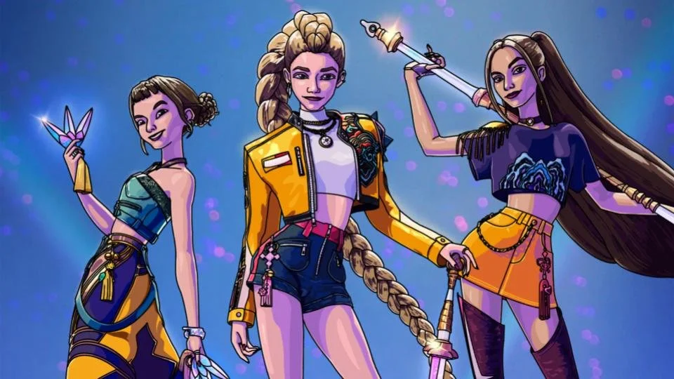 Me and my friends in KPop Demon Hunters, 2025, digital: This was a gift to my two friends. I made it after one of them asked me to create artworks of our friend group and a few of our senseis in KPop Demon Hunters, a movie that a few of us bonded ove