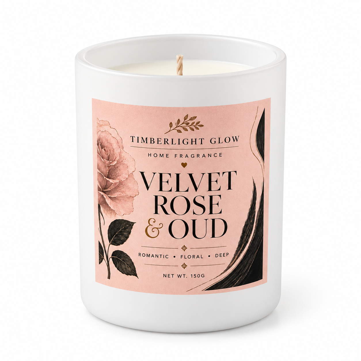 Velvet Rose & Oud candle on a clean white background