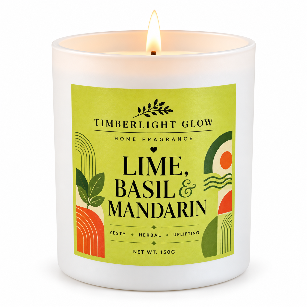 Lime, Basil & Mandarin candle on a clean white background